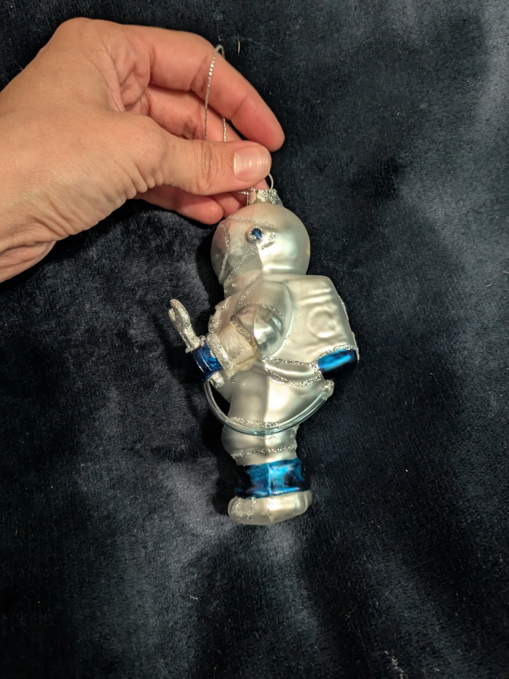 Silver and Blue Astronaut Ornament Holiday Glass Ornament